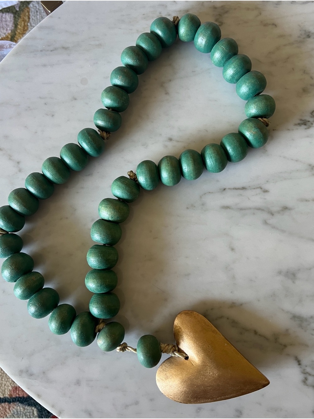 Green Wood Beaded Heart Home Decor